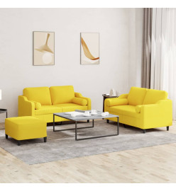 Ensemble de canapés 3 pcs avec coussins jaune clair tissu