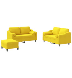 Ensemble de canapés 3 pcs avec coussins jaune clair tissu