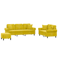 Ensemble de canapés 3 pcs avec coussins jaune velours