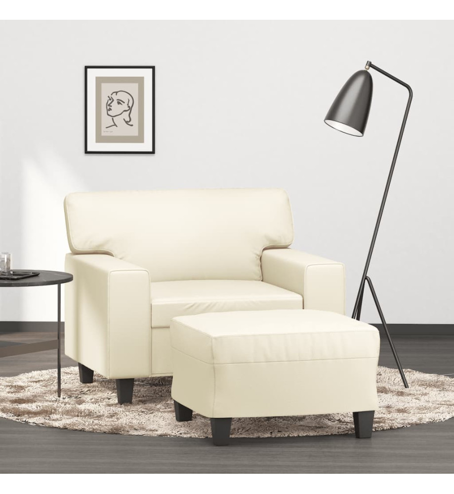 Fauteuil avec repose-pied Crème 60 cm Similicuir