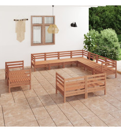 Salon de jardin 11 pcs Bois de pin massif Marron miel