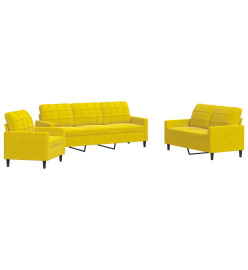 Ensemble de canapés 3 pcs avec coussins Jaune Velours