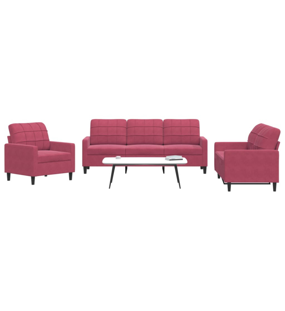 Ensemble de canapés 3 pcs avec coussins Rouge bordeaux Velours