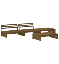 Salon de jardin 4 pcs avec coussins marron miel bois massif