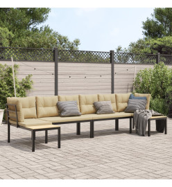 Salon de jardin avec coussins 4 pcs noir acier enduit de poudre