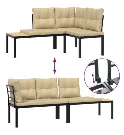 Salon de jardin avec coussins 4 pcs noir acier enduit de poudre