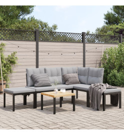 Salon de jardin avec coussins 5 pcs noir acier enduit de poudre