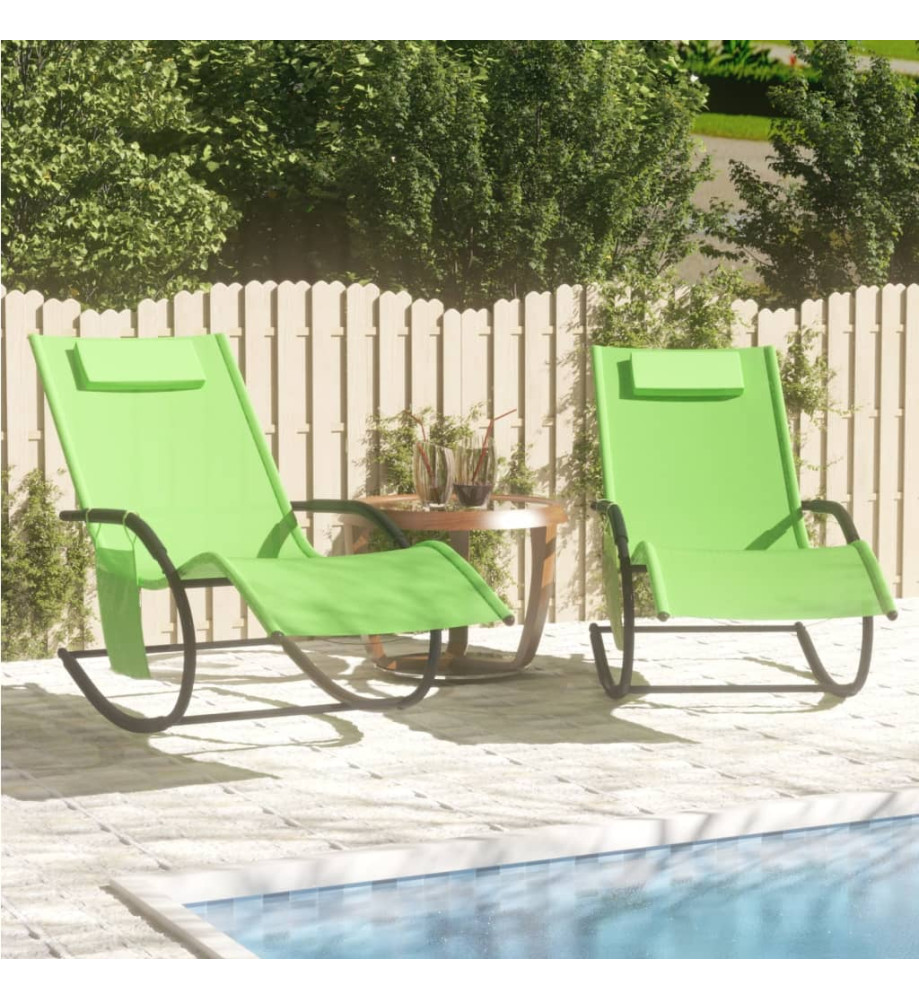 Chaises longues à bascule 2 pcs Vert Acier et textilène