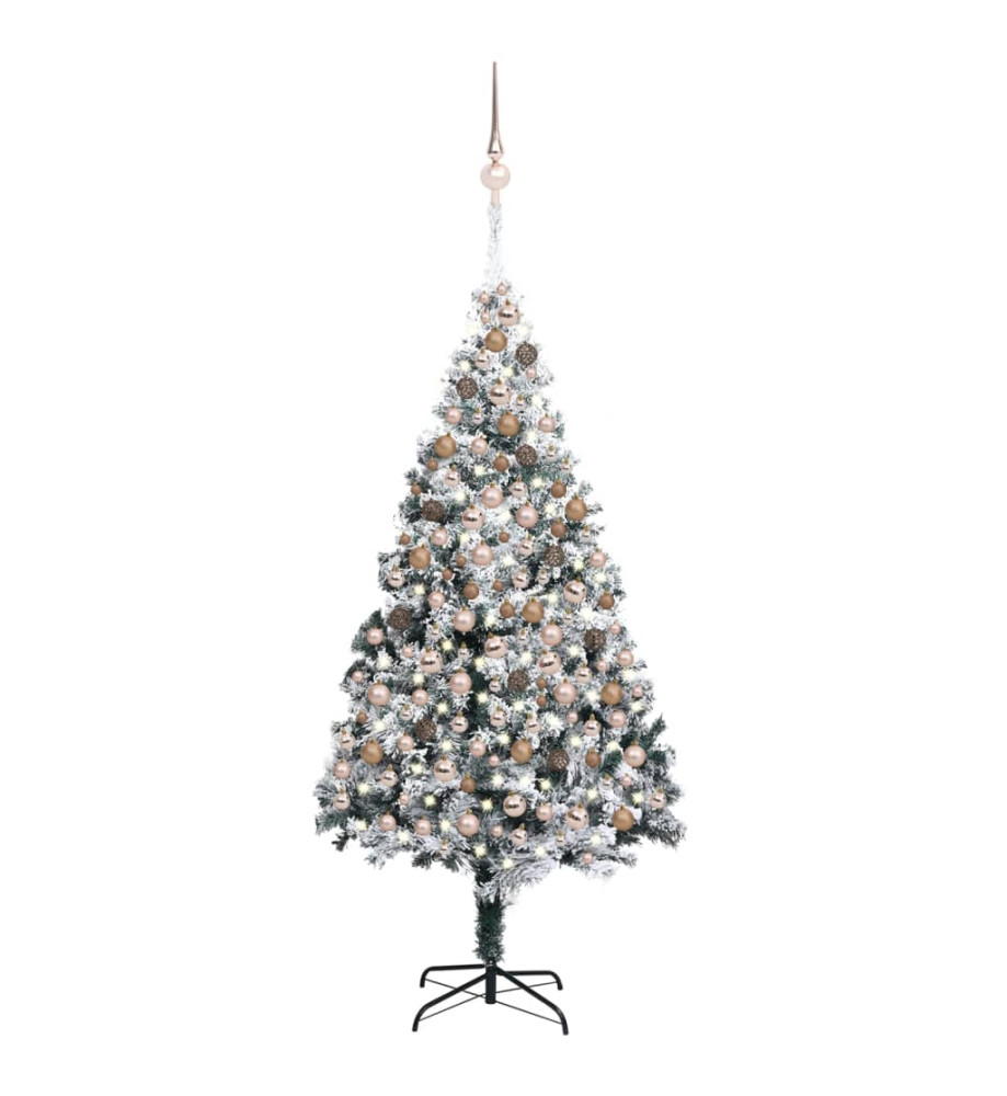 Arbre de Noël artificiel avec LED et boules Vert 210 cm PVC