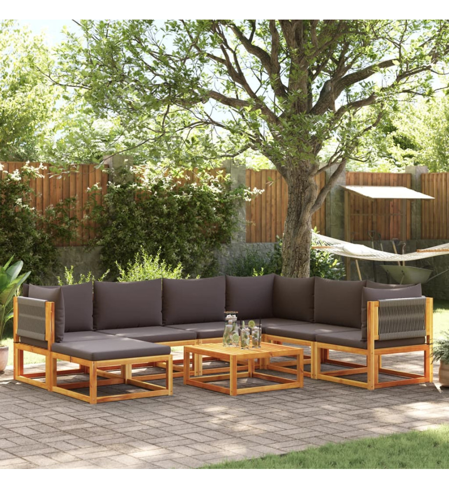 Salon de jardin avec coussins 8 pcs bois massif d'acacia