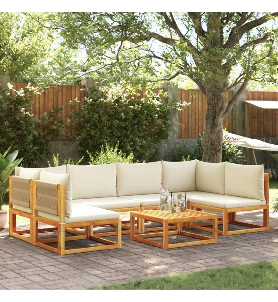 Salon de jardin avec coussins 7 pcs bois massif d'acacia