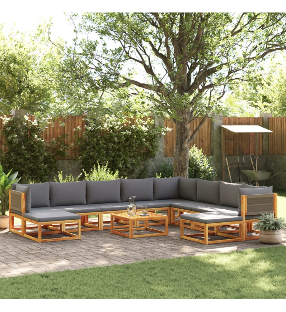 Salon de jardin avec coussins 11 pcs bois massif d'acacia