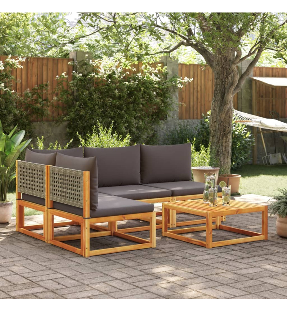 Salon de jardin avec coussins 5 pcs Bois d'acacia solide