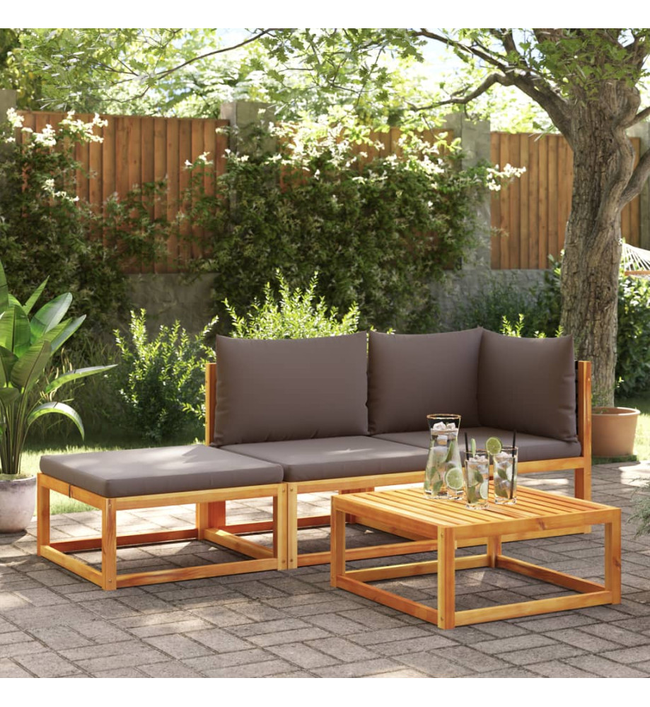 Salon de jardin avec coussins 3 pcs bois massif d'acacia