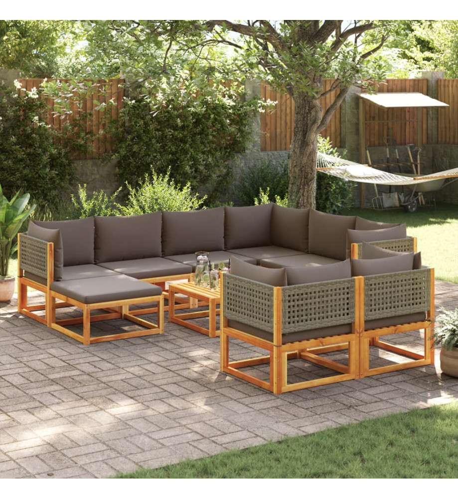 Salon de jardin avec coussins 10 pcs bois d'acacia solide