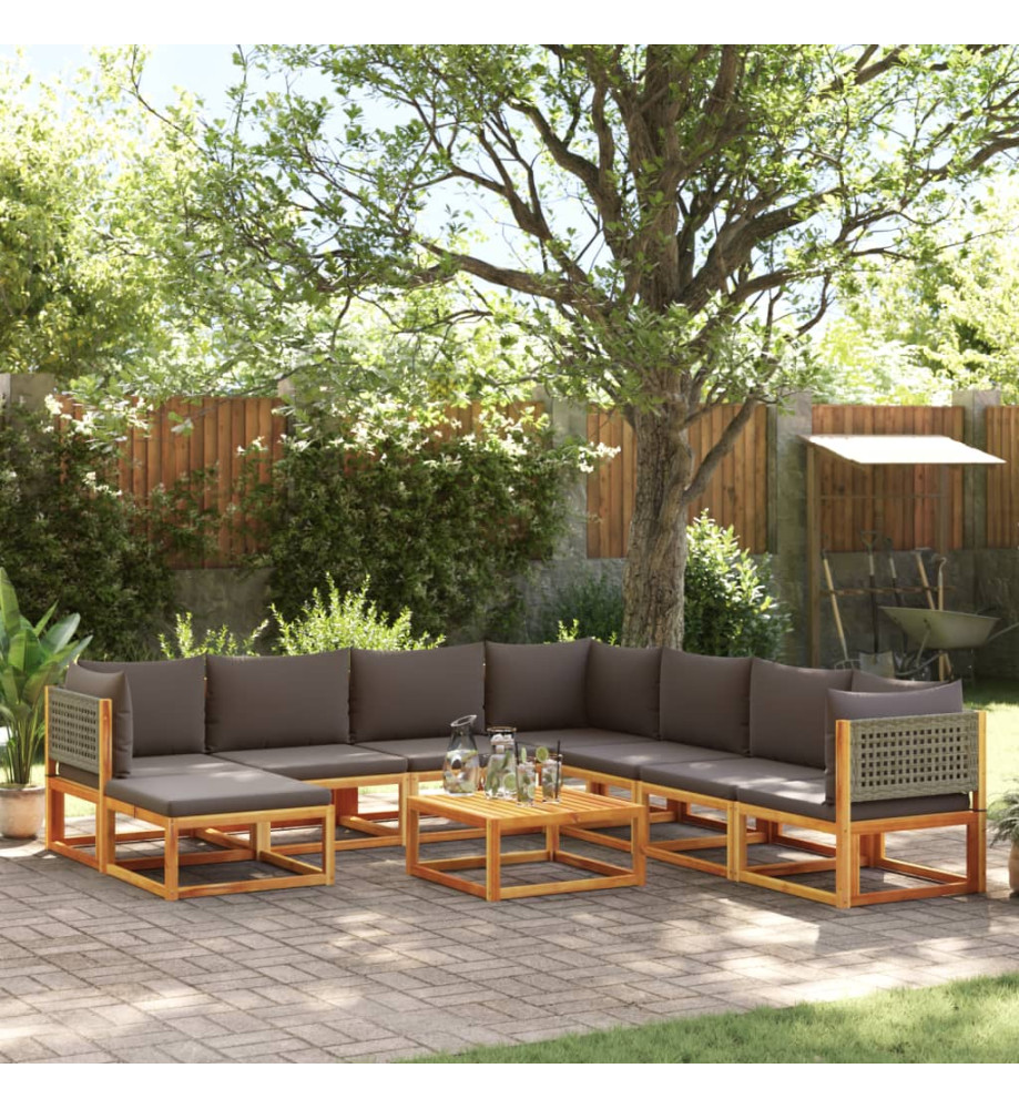 Salon de jardin avec coussins 9 pcs bois massif d'acacia