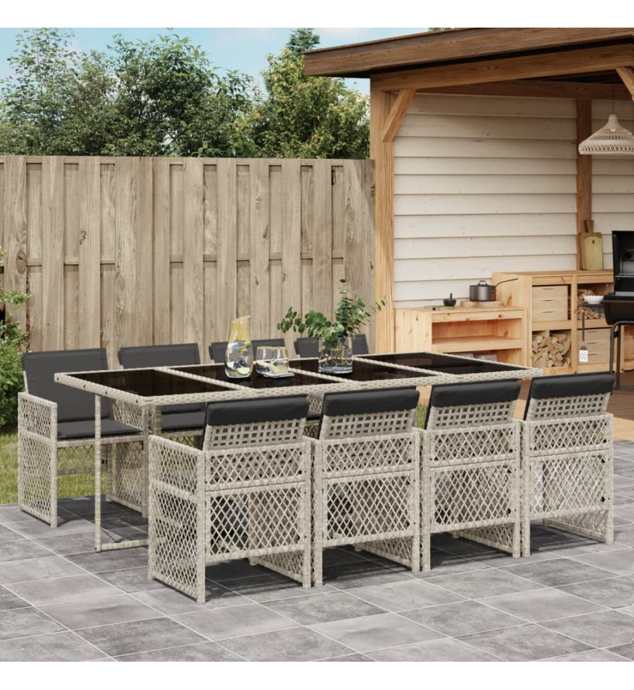 Ensemble à manger de jardin et coussins 9 pcs gris clair rotin