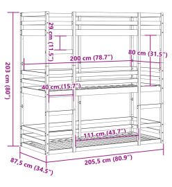 Lit superposé triple 80x200 cm bois de pin massif