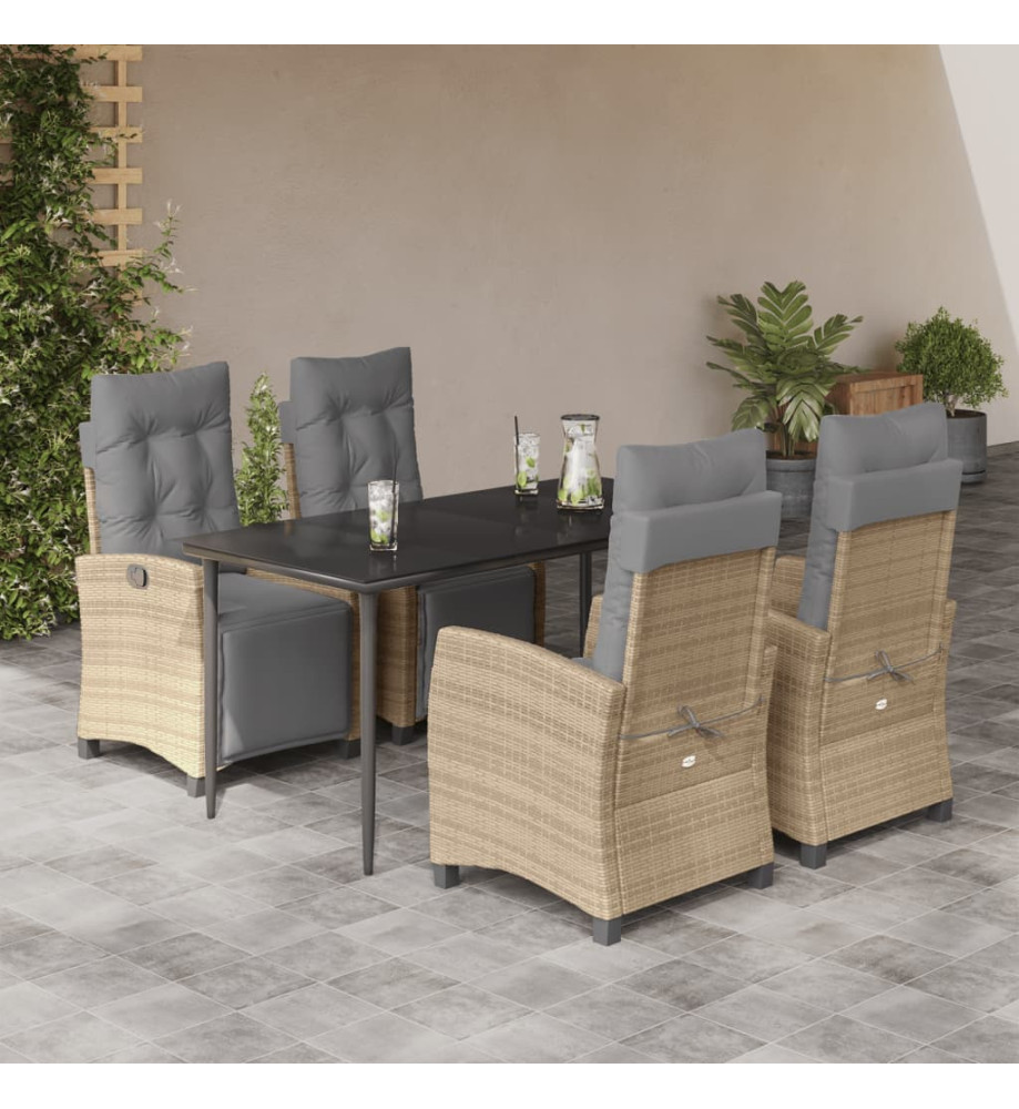 Ensemble à manger de jardin coussins 5 pcs mélange beige rotin