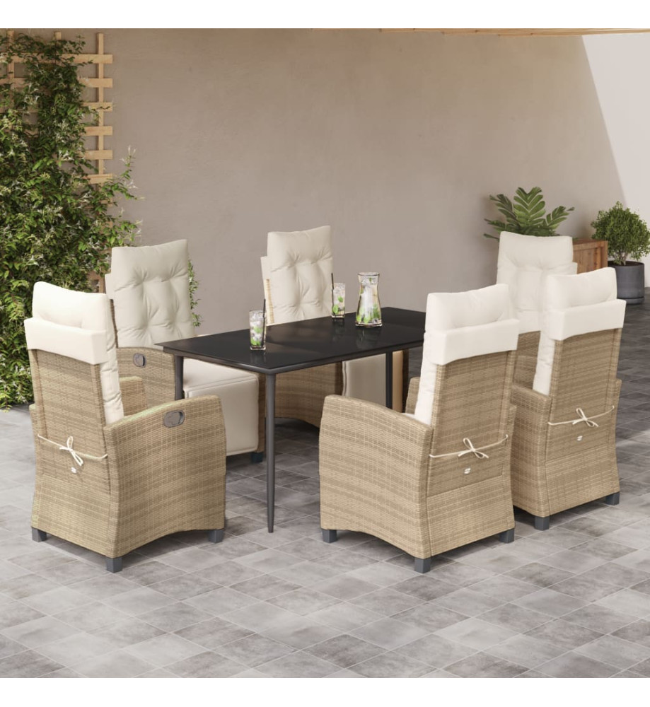 Ensemble à manger de jardin et coussins 7 pcs beige poly rotin