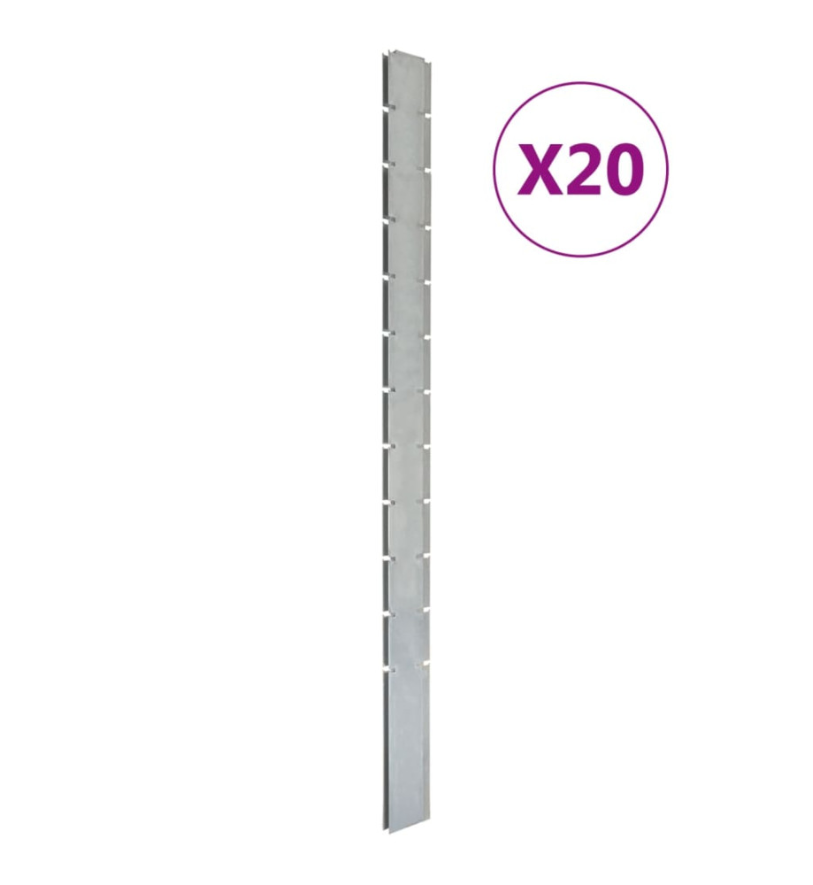 Poteaux de clôture 20 pcs argenté 280 cm acier galvanisé