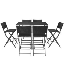 Mobilier à dîner pliable jardin 7 pcs Acier Résine tressée Noir