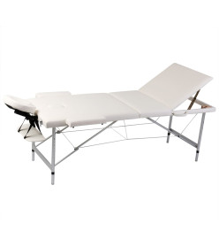 Table pliable de massage Blanc crème 3 zones cadre en aluminium