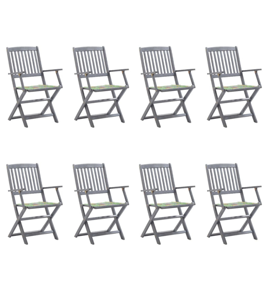 Chaises pliables d'extérieur 8 pcs avec coussins Bois d'acacia