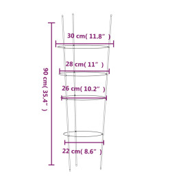 Supports pour plantes de jardin 4 anneaux 5pcs Vert 90 cm Acier