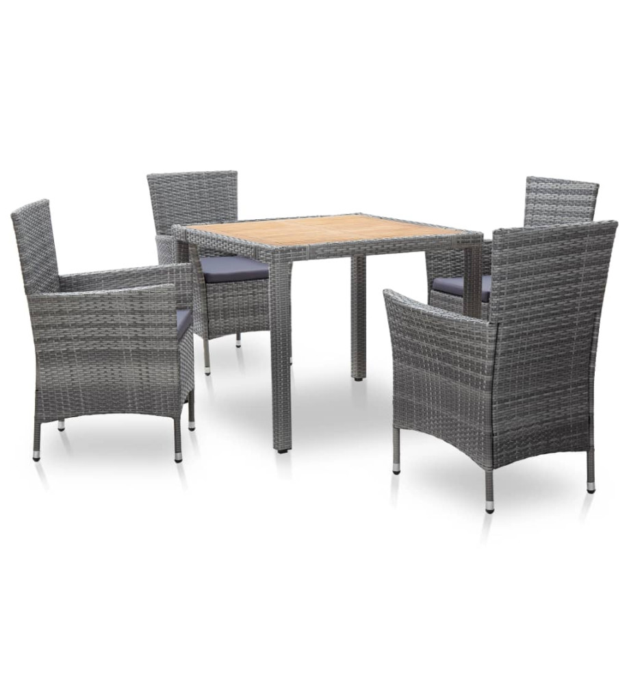 Mobilier à dîner de jardin 5pcs et coussins Résine tressée Gris