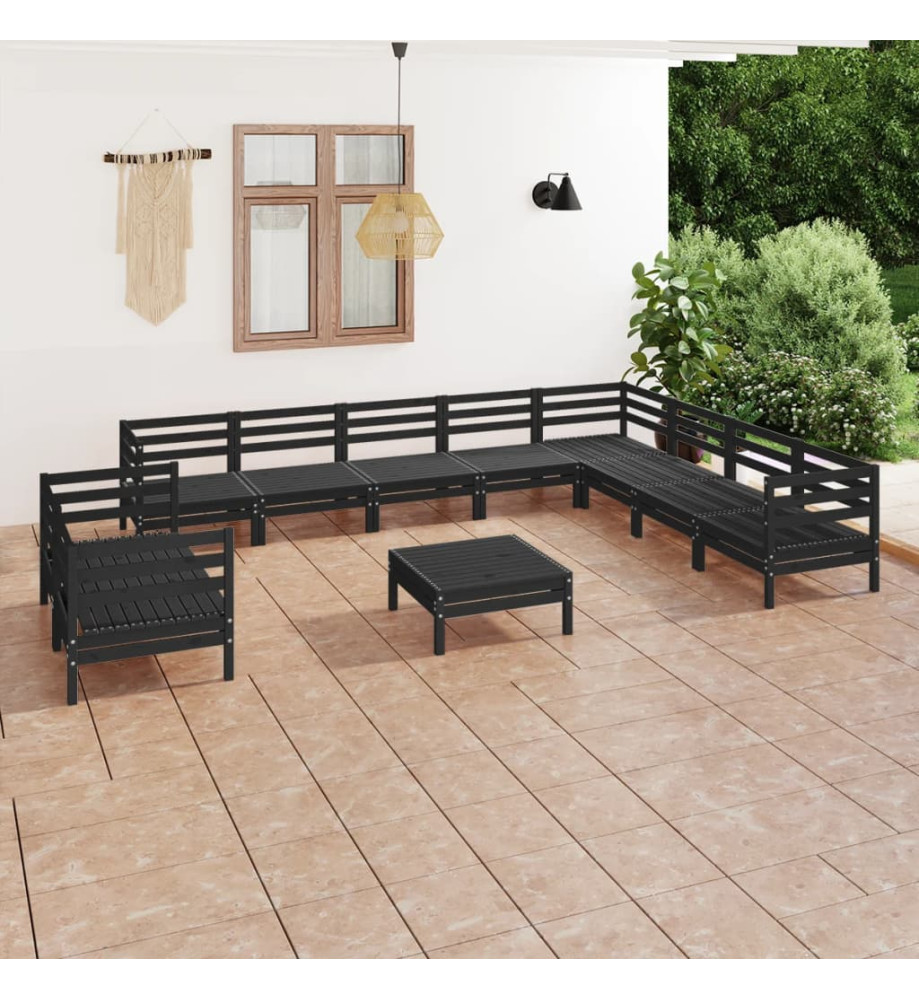 Salon de jardin 11 pcs Bois de pin massif Noir