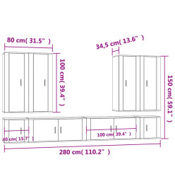 Ensemble de meubles TV 8 pcs Chêne marron Bois d'ingénierie