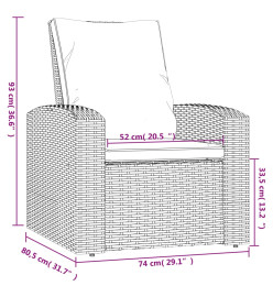 Fauteuil inclinable de jardin avec coussins noir résine tressée