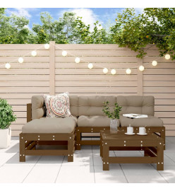 Salon de jardin 5 pcs avec coussins marron miel bois massif