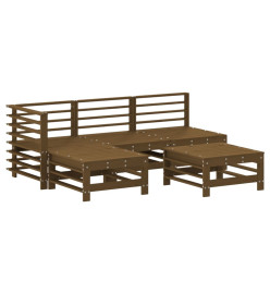 Salon de jardin 5 pcs avec coussins marron miel bois massif