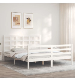 Cadre de lit avec tête de lit blanc 160x200 cm bois massif