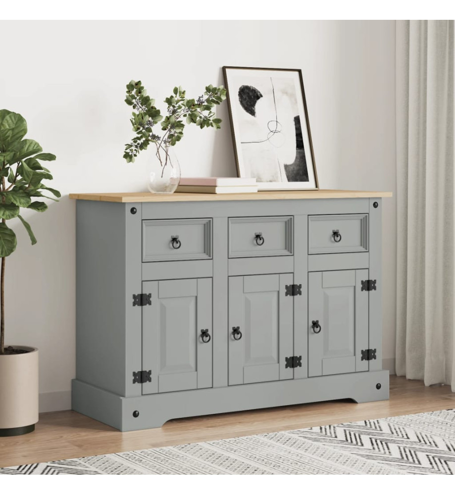 Buffet Corona gris 112x43x78 cm bois massif de pin