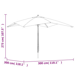 Parasol de jardin avec mât en bois rouge bordeaux 300x300x273cm