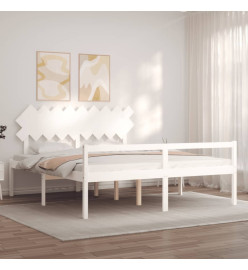 Cadre de lit avec tête de lit blanc Super King bois massif