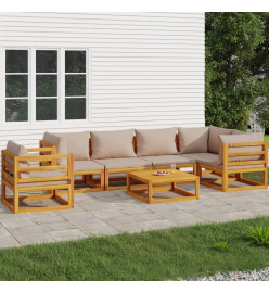 Salon de jardin 7 pcs avec coussins taupe bois massif