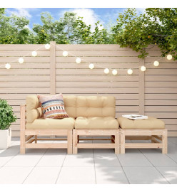 Salon de jardin 3 pcs avec coussins bois massif