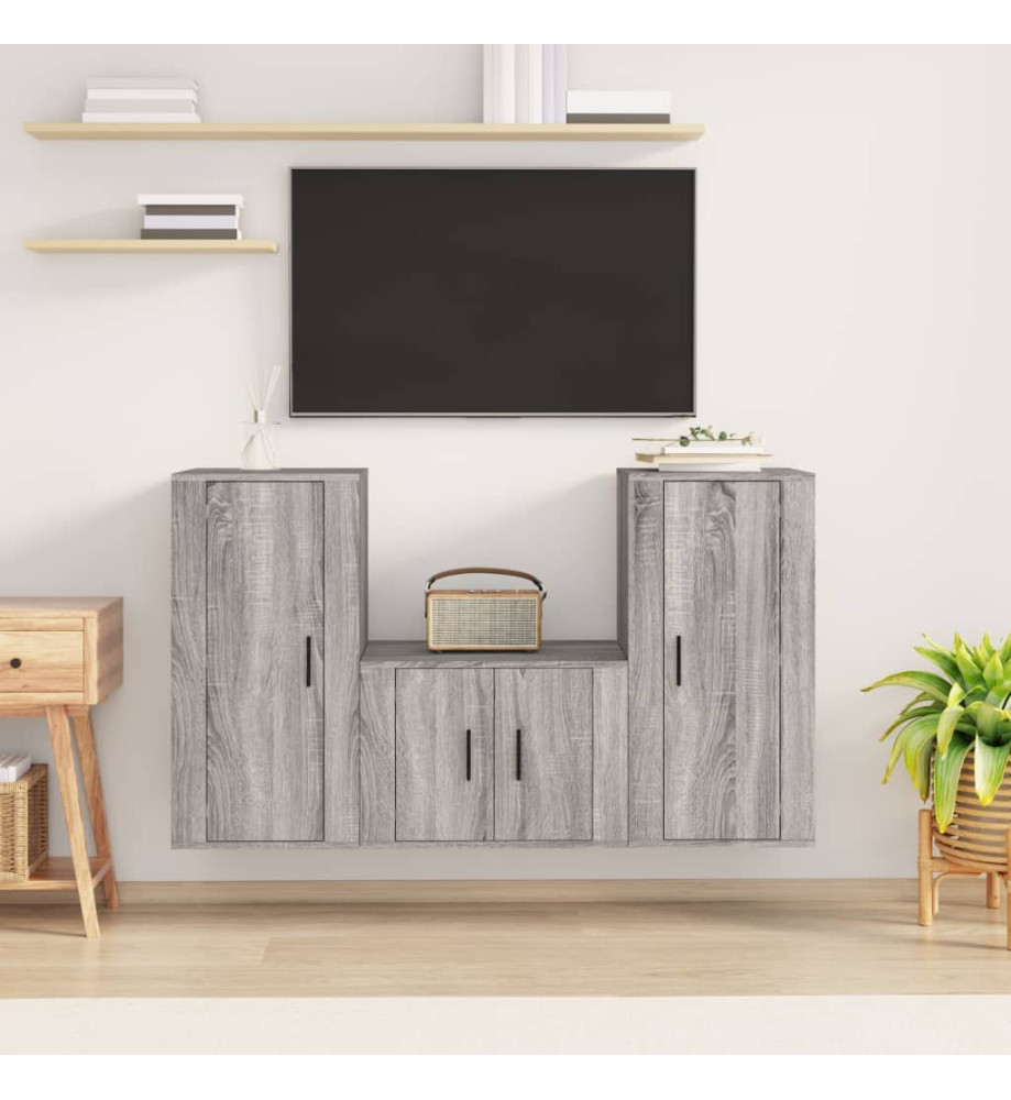 Ensemble de meubles TV 3 pcs Sonoma gris Bois d'ingénierie