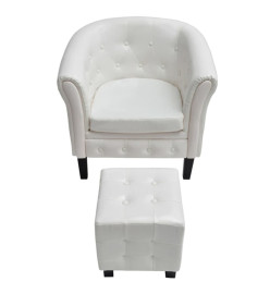 Fauteuil avec repose-pied Blanc Similicuir