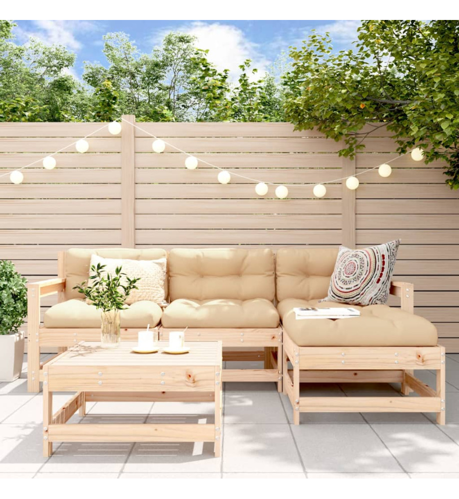 Salon de jardin 5 pcs avec coussins bois massif