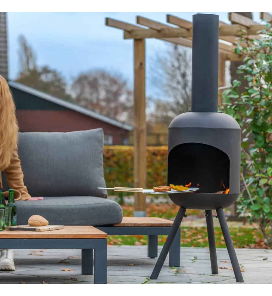 RedFire Cheminée de jardin avec gril de barbecue Fuego grand Noir