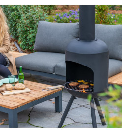 RedFire Cheminée de jardin avec gril de barbecue Fuego grand Noir