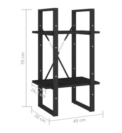 Bibliothèque à 2 niveaux Noir 40x30x70 cm Bois de pin massif