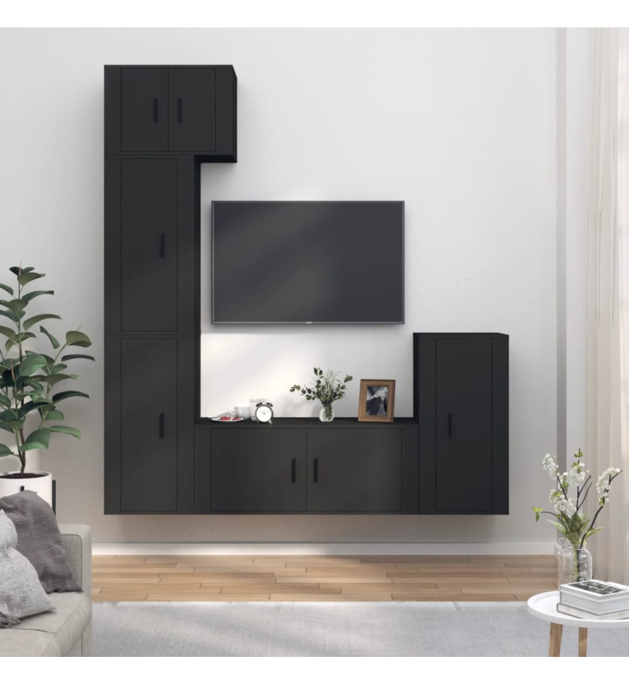 Ensemble de meubles TV 5 pcs Noir Bois d'ingénierie