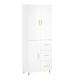 Buffet haut Blanc brillant 69,5x34x180 cm Bois d'ingénierie