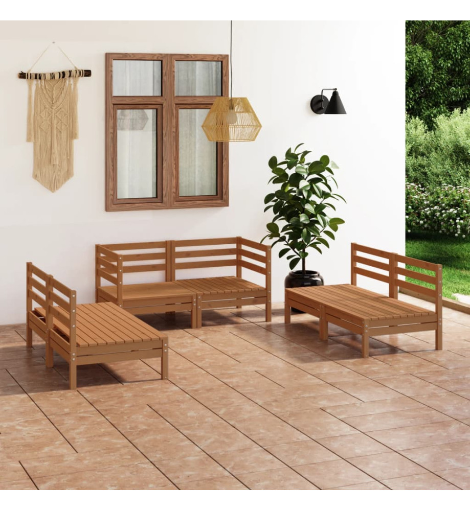 Salon de jardin 6 pcs Marron miel Bois de pin massif